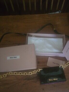 Miu Miu Black Patent Leather Chain Shoulder/crossbody  Bag